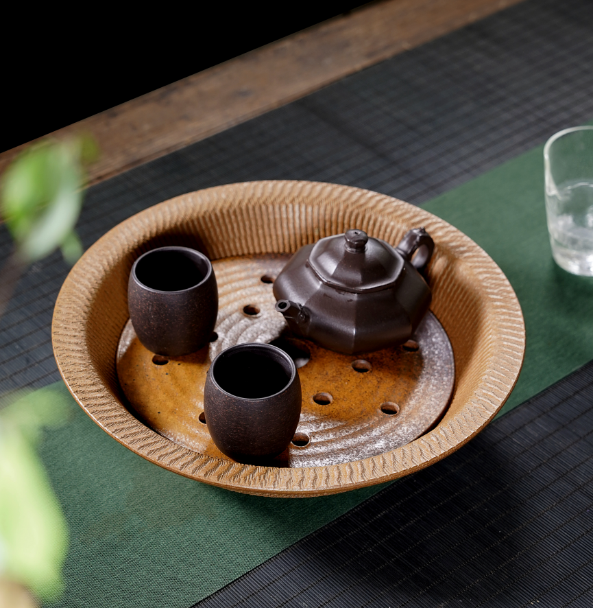 宜兴紫砂茶盘壶承干泡台粗陶日式茶具手工拉制小型蓄水式功夫茶具