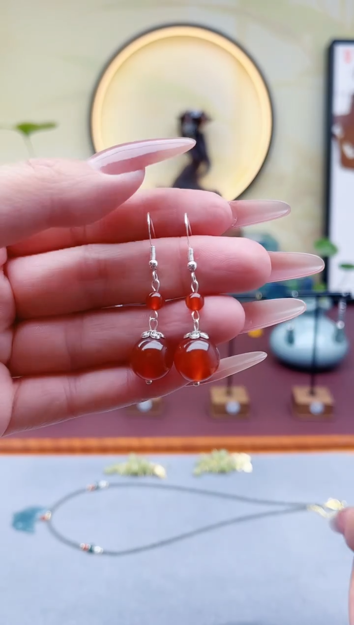 未镶嵌耳饰玛瑙/玉髓00红色2颗