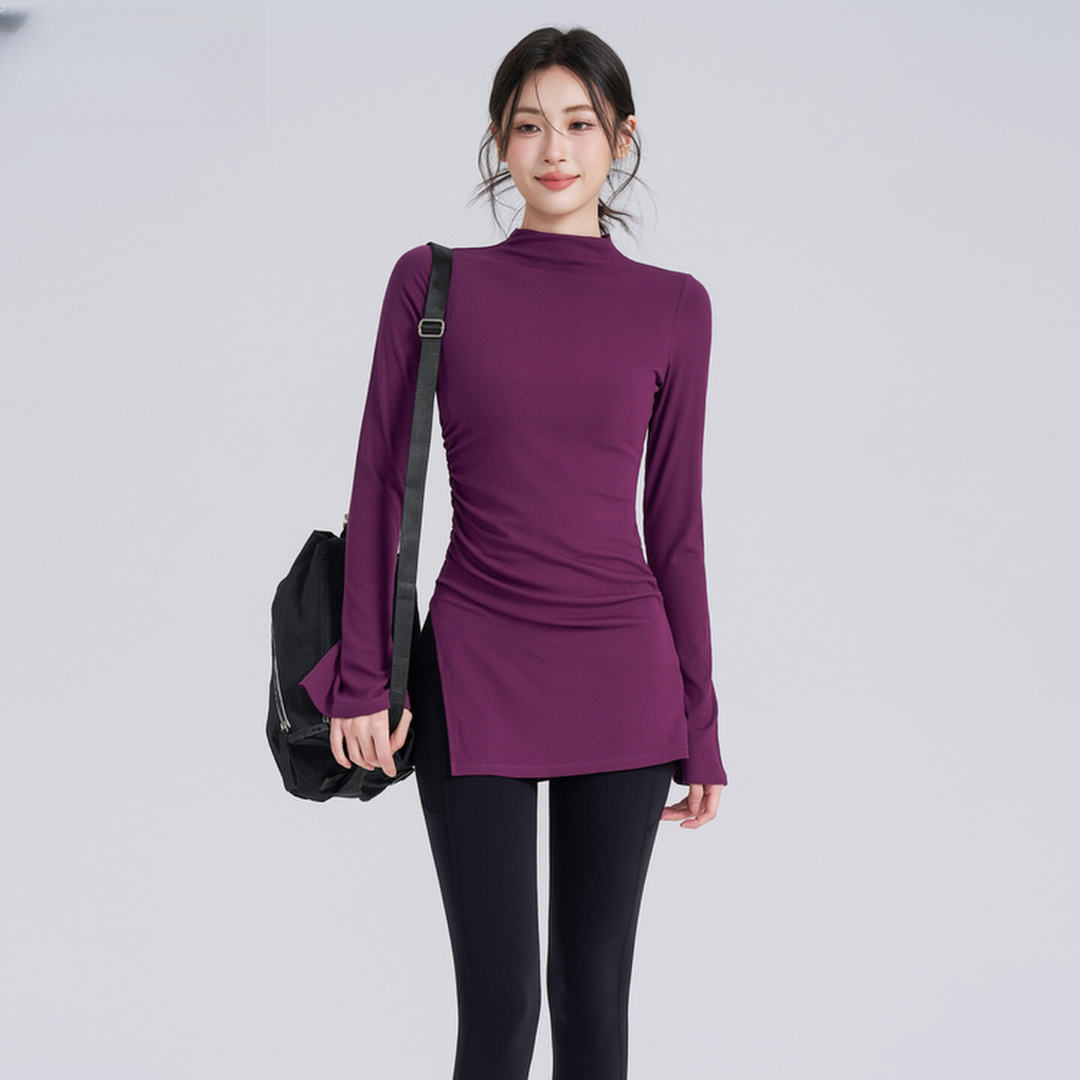 秋冬款遮臀显瘦瑜伽服女跑步运动喇叭健身长袖普拉提舞蹈训练上衣