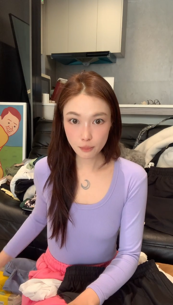 棉紫色L码打底衫