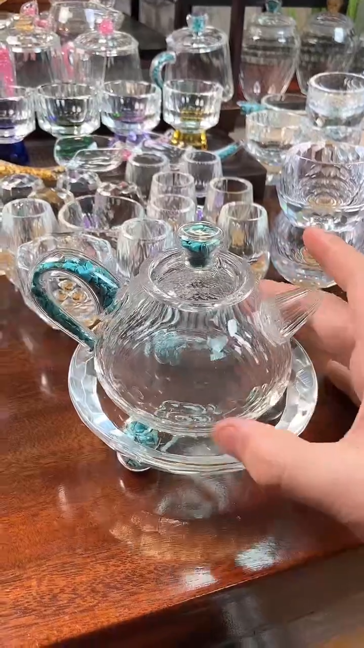 【闪购商品】玺宴新款水晶石瓢壶绿松石+B款壶承绿松石
