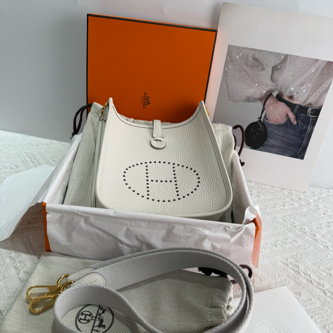 99新 Hermes/爱马仕 小花姑姑爱马仕evelyne mini w刻 单肩包