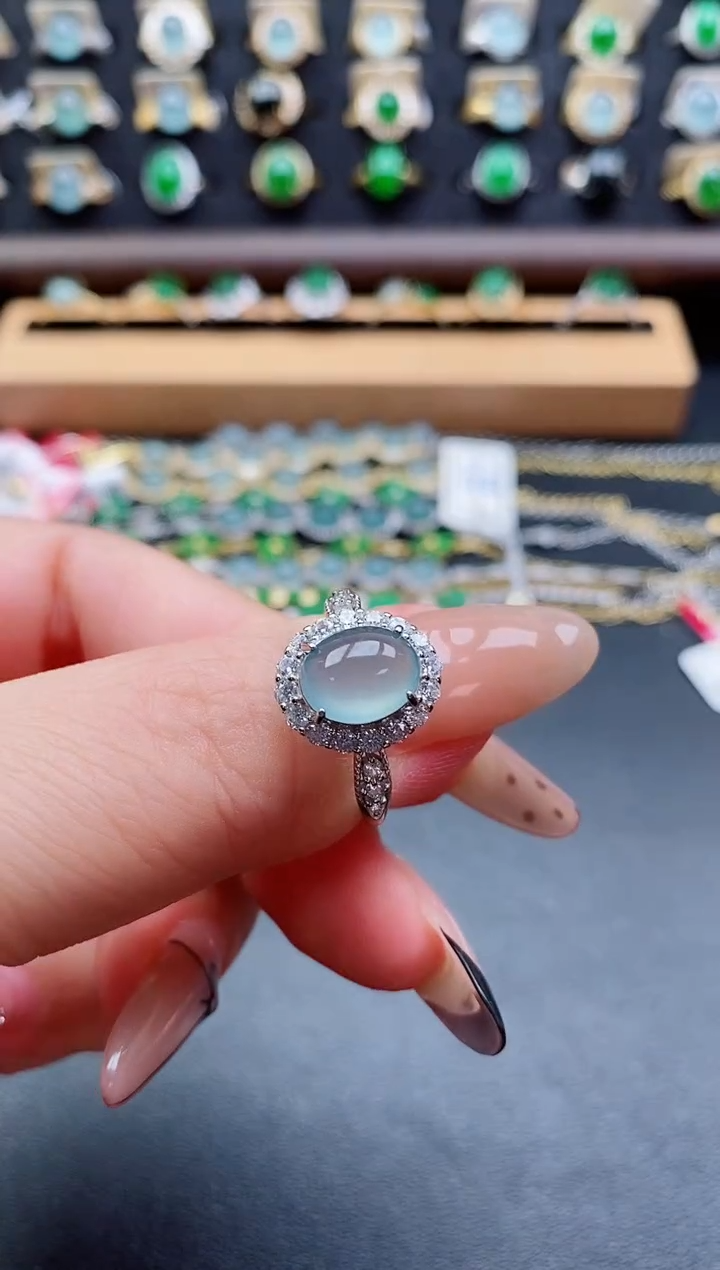 银S925镶嵌戒指翡翠1