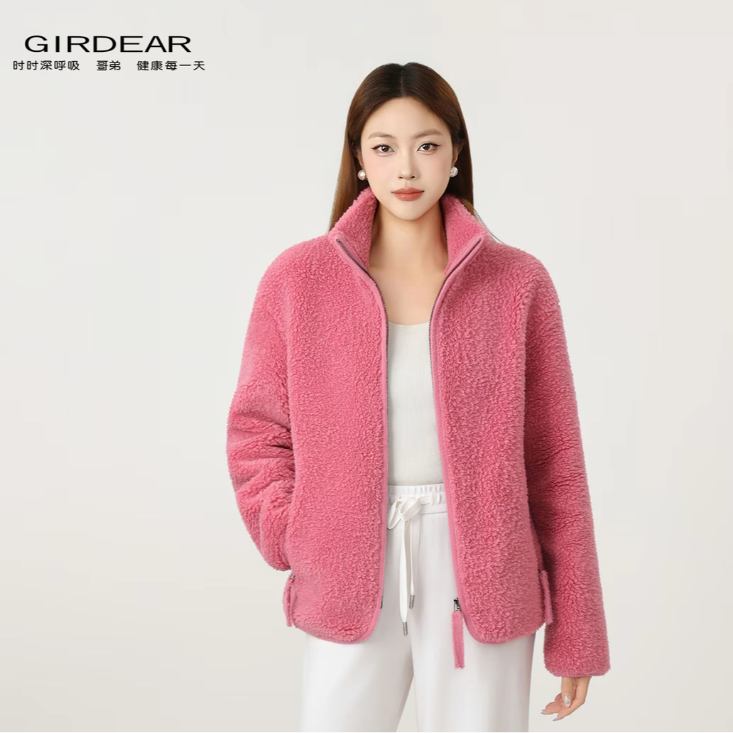 GIRDEAR/哥弟秋冬保暖女穿搭毛绒感短外套百搭双面开衫冬季140043