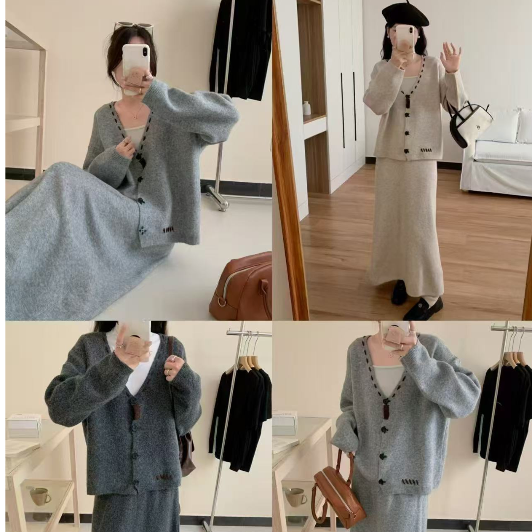 时装套装秋冬新款时尚针织上衣半身裙两件套