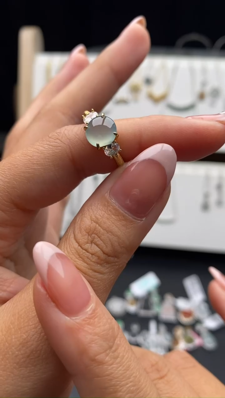 银S925镶嵌戒指翡翠小*天然A货翡翠