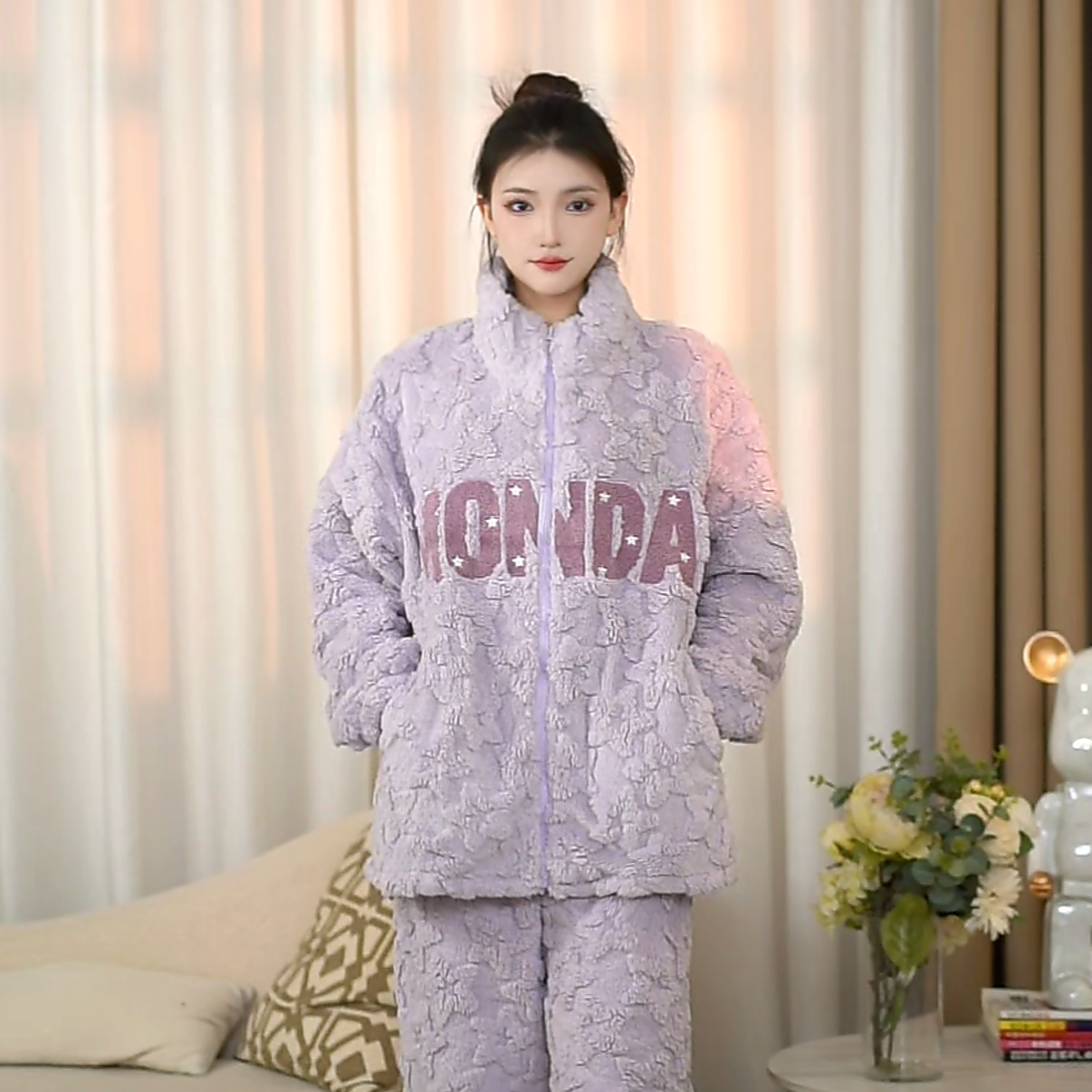 【字母刺绣】保暖加厚时尚秋冬季立领家居服套装休闲睡衣SY412