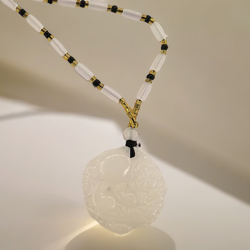 （库存处理）--高定珠宝极光白有求必应貔貅项链金丝玉Y2306赠包装