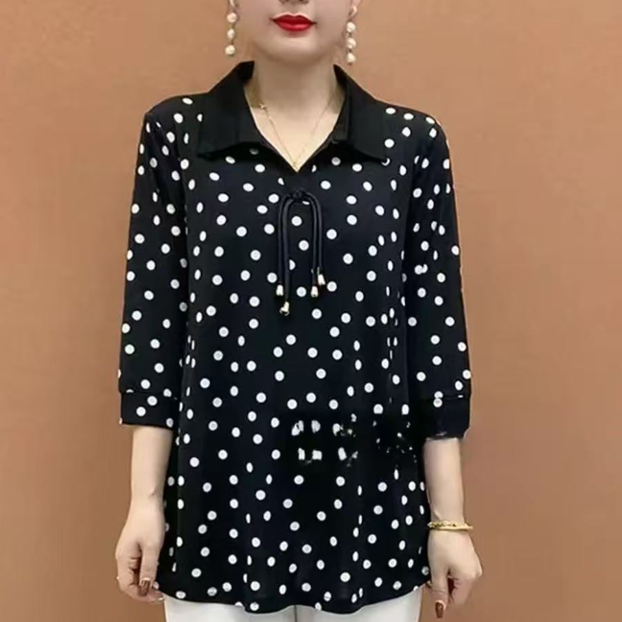 【优雅波点】中长款2025夏季时尚百搭宽松休闲翻领气质好看妈妈装女