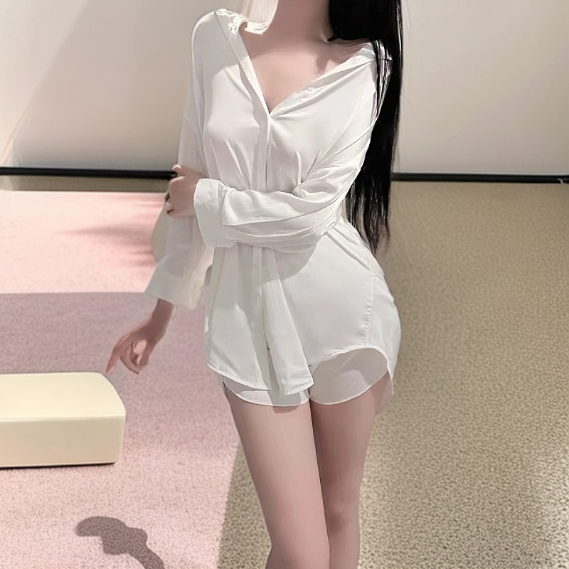 【BF睡裙】秋冬薄款性感轻奢睡裙男友风衬衫睡裙A002