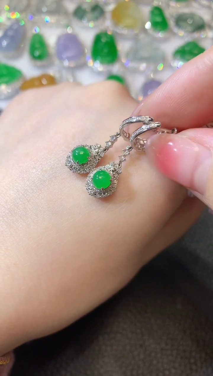 【闪购商品】翡翠耳饰18K金镶嵌A55  多样性发货一件