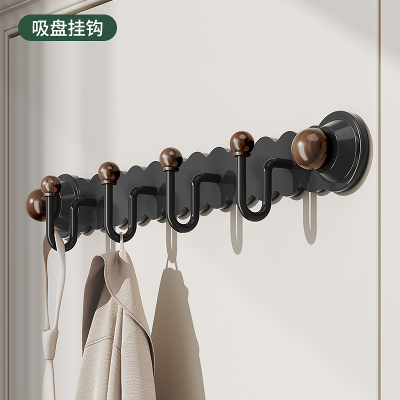 中古风吸盘门后挂钩卫生间收纳免打孔强承重挂衣架玄关衣服置物架
