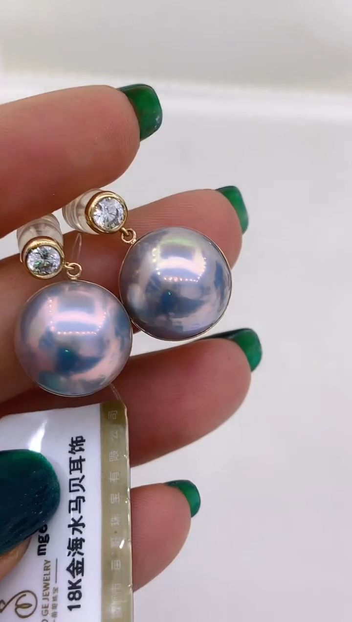 【闪购商品】拼合珍珠（马贝珠）耳饰18K金镶嵌163