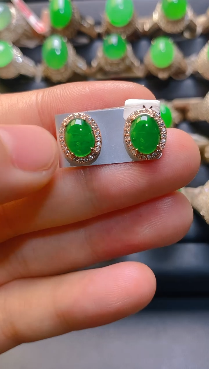 【闪购商品】翡翠耳饰银S925镶嵌天然A货翡翠1