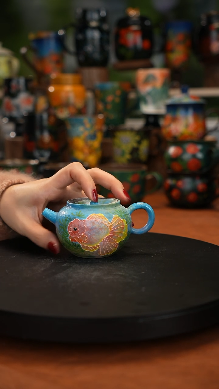 紫砂油画手绘釉下彩