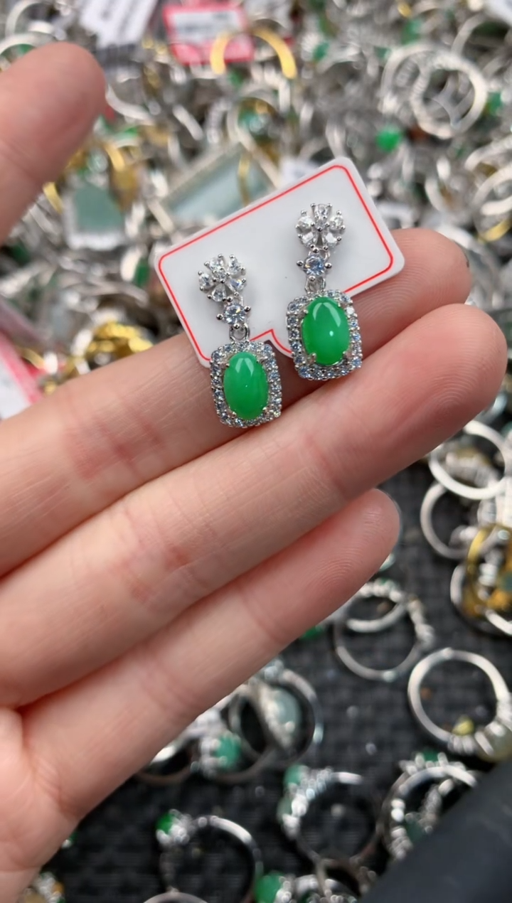 银S925镶嵌戒指翡翠13  9