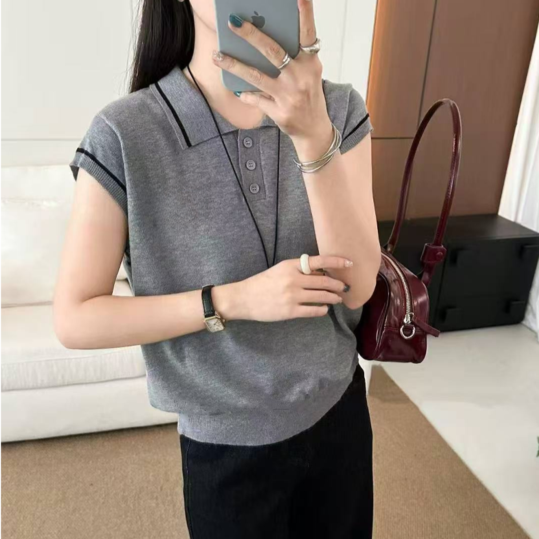 【锦衣服饰】XFG 6150韩系百搭拼色翻领飞飞袖针织衫