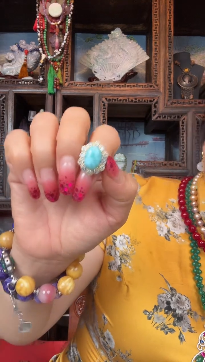 【闪购商品】针钠钙石（海纹石）银S925镶嵌戒指天然