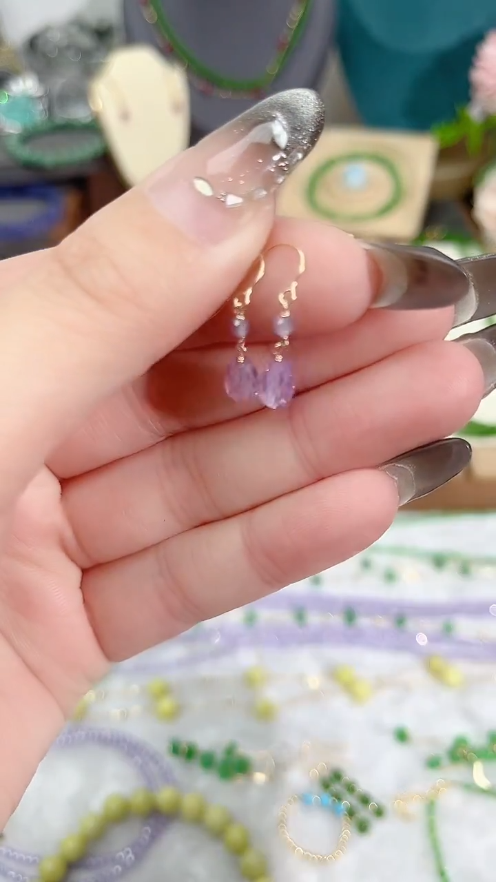 【闪购商品】锆石苏联钻耳饰14K金镶嵌紫色水滴59