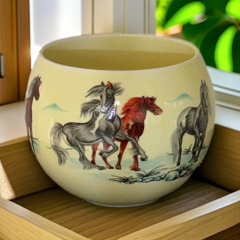 八骏图龙蛋杯主人杯手工茶器（无礼盒）