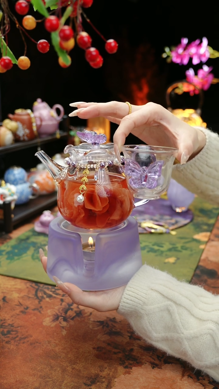 【闪购商品】紫色温茶台+茶壶+链子+杯子