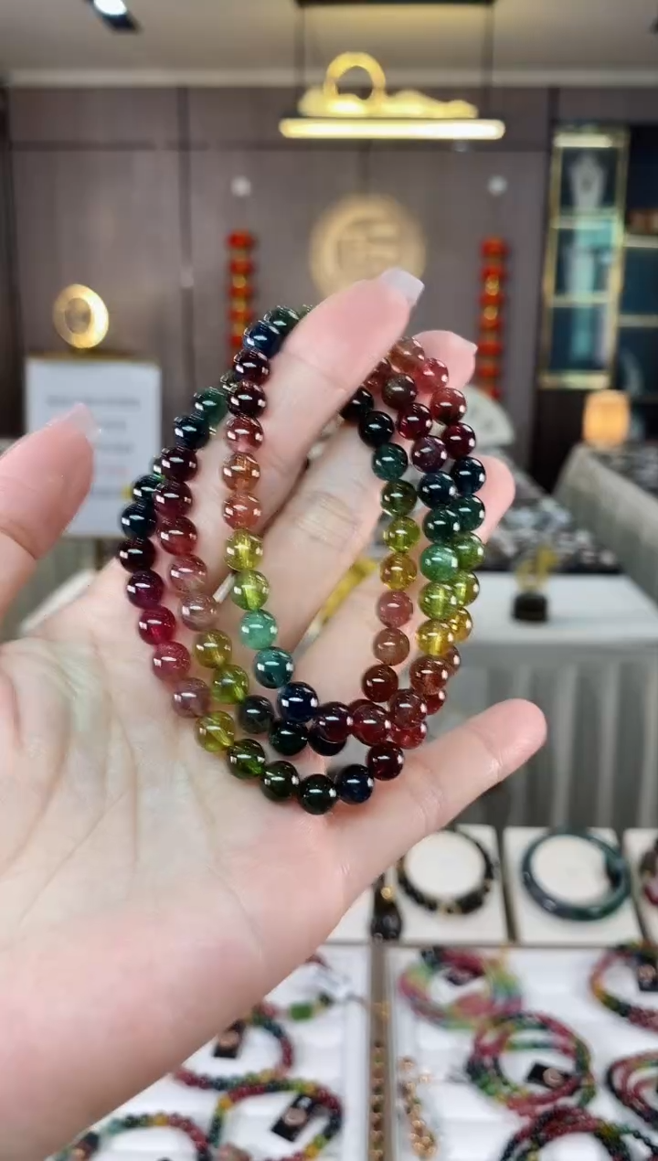 【闪购商品】碧玺三圈手串6.7mm+未镶嵌（多样性发一条）hon