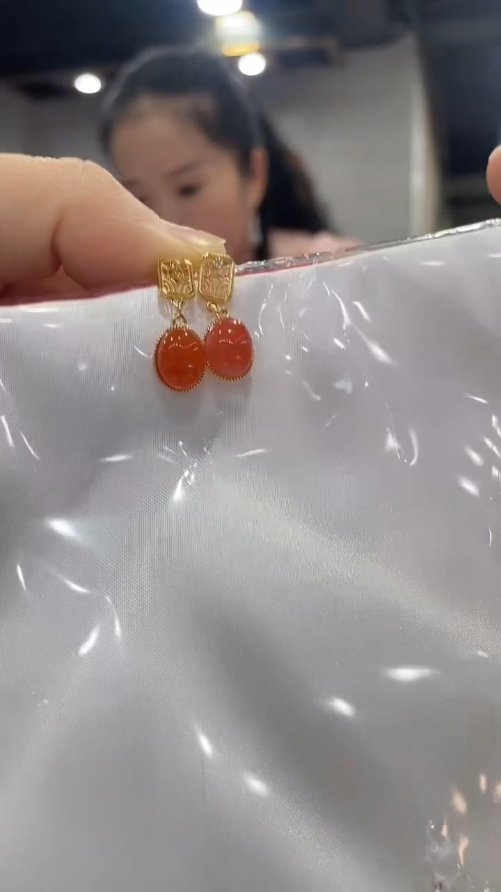 银S925镶嵌南红玛瑙耳饰40（多样性发一）