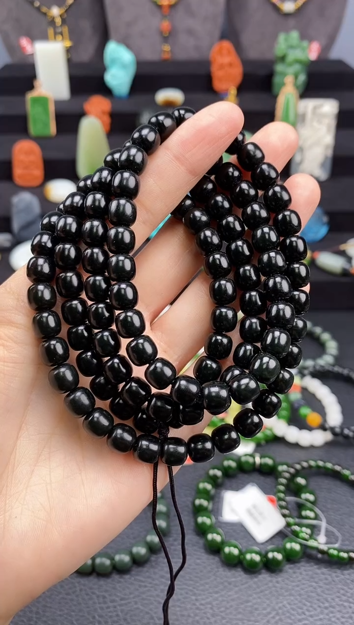 【闪购商品】和田玉-未镶嵌8mm塔青老型108福利