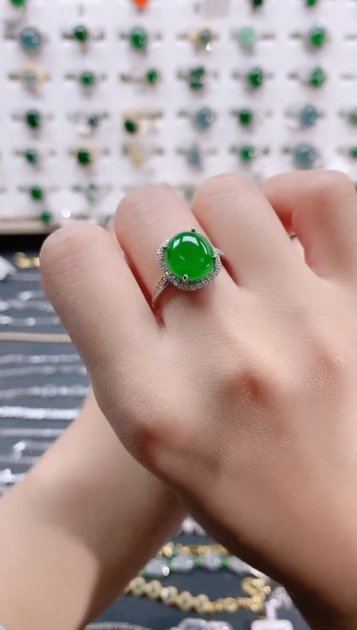 【闪购商品】翡翠戒指银S925镶嵌天然翡翠