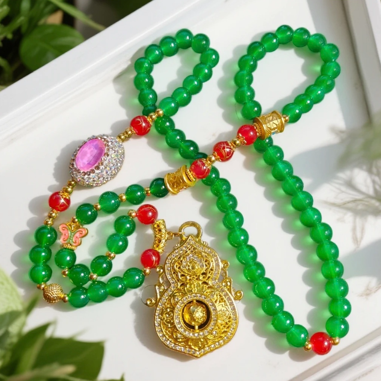 A196绿玛瑙四面葫芦毛衣链-无礼盒