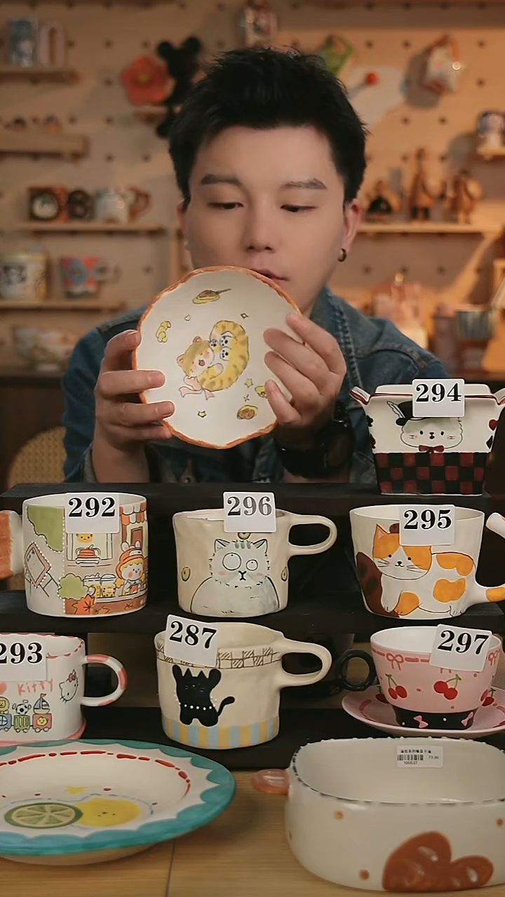 陶瓷手柄款景德镇创意手作手绘卡通杯子9