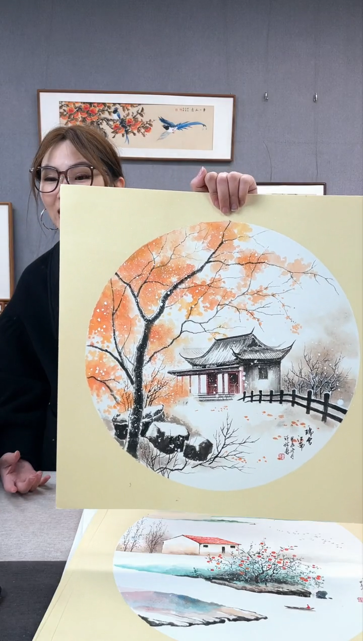 【闪购商品】国画手写手绘带框作品-52*52-