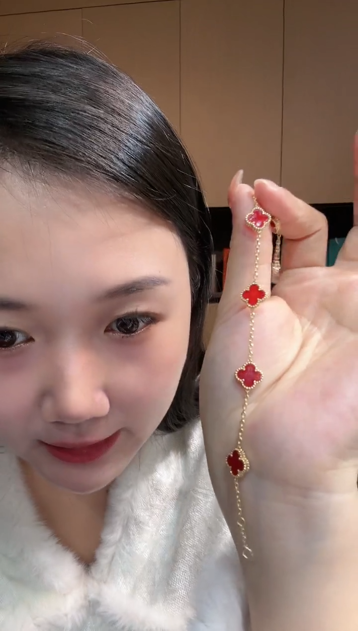 【闪购商品】玛瑙/玉髓手链18K金镶嵌红色k黄，小号五花手链GHJ 