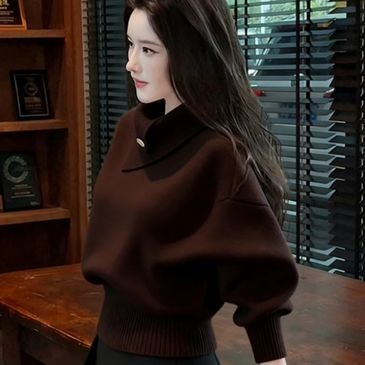 2025秋冬韩系高知老钱风轻熟设计感软糯慵懒橘色高领打底针织衫女