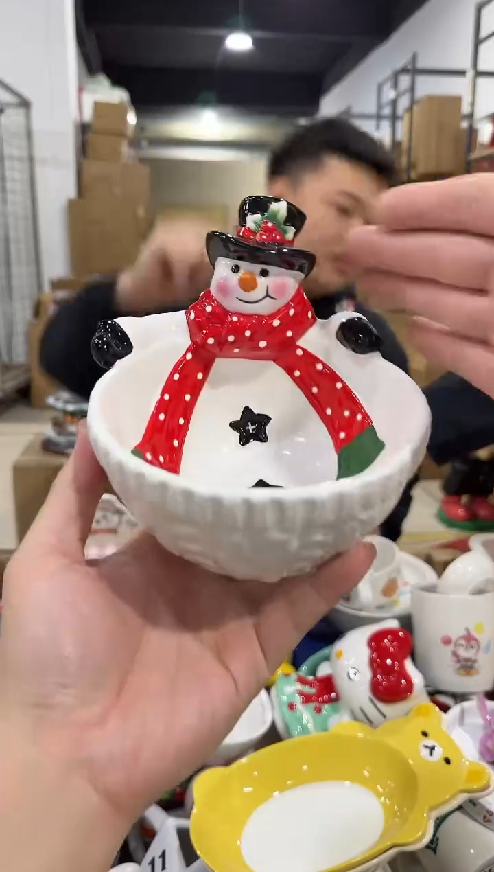 瓷片陶瓷原盒雪人碗