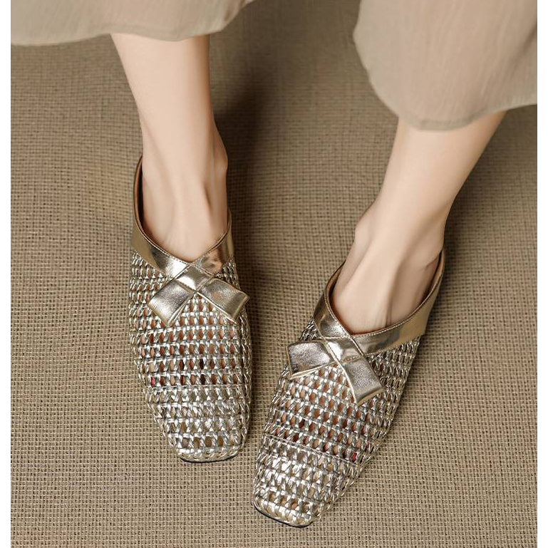 大李~牛皮2.5公分/新款夏季镂空编制时尚气质百搭包头拖1428