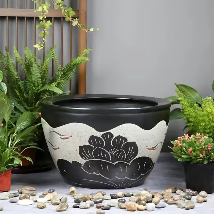 景德镇陶瓷鱼缸手绘古法养鱼缸鱼缸锦鲤缸庭院花盆荷花睡莲风水缸