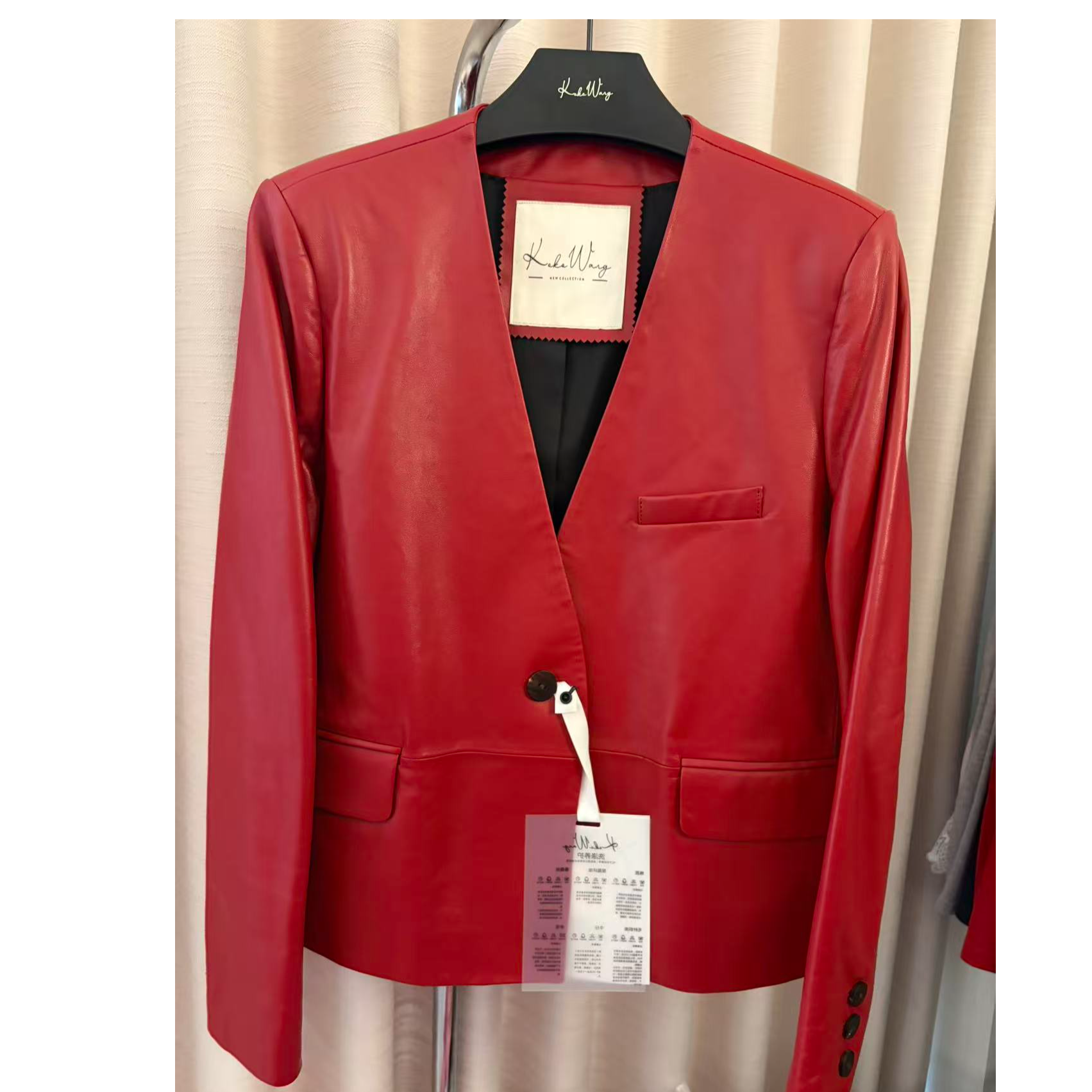 KOKO WANG时尚气质极简休闲百搭V领皮衣夹克外套300685E15W52