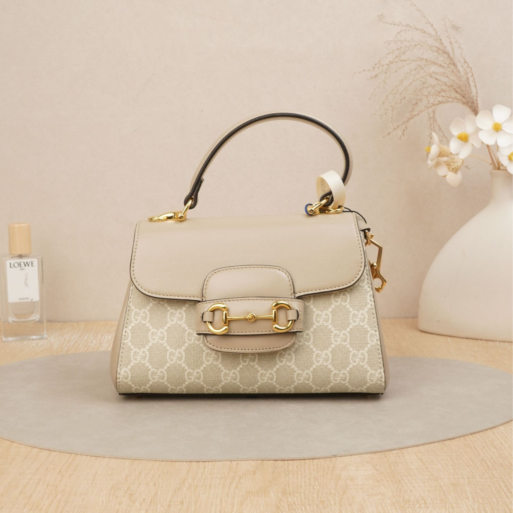 95新 GUCCI/古驰  古驰1955系列手提包小号米白色/DS046780