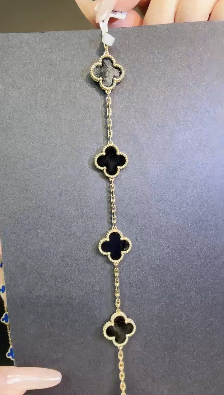 18K金镶嵌手链玛瑙/玉髓黑色手链