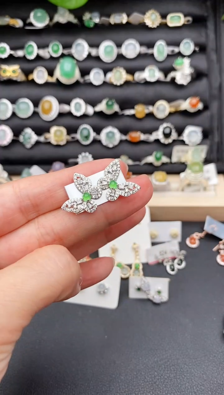 【闪购商品】翡翠戒指银S925镶嵌缅甸天然A货翡翠222  3-3