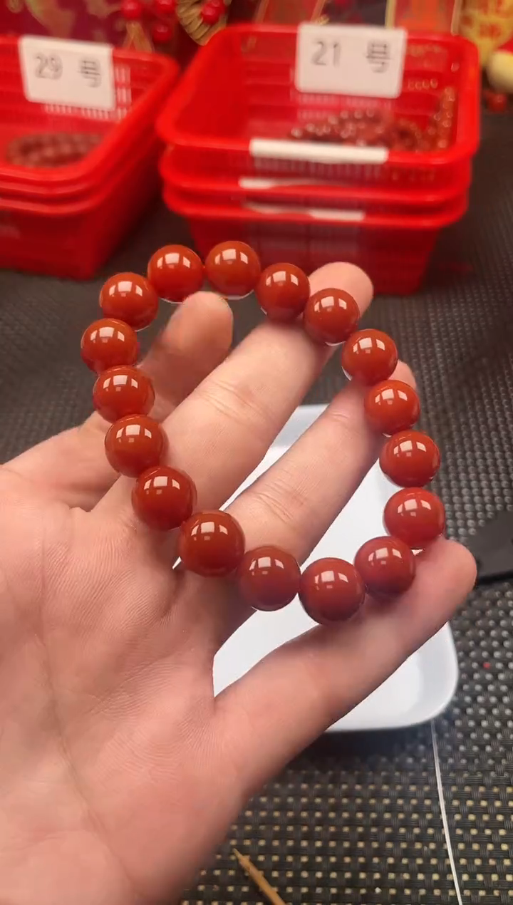 【闪购商品】南红玛瑙手串未镶嵌39号柿子红卡12圆珠手串