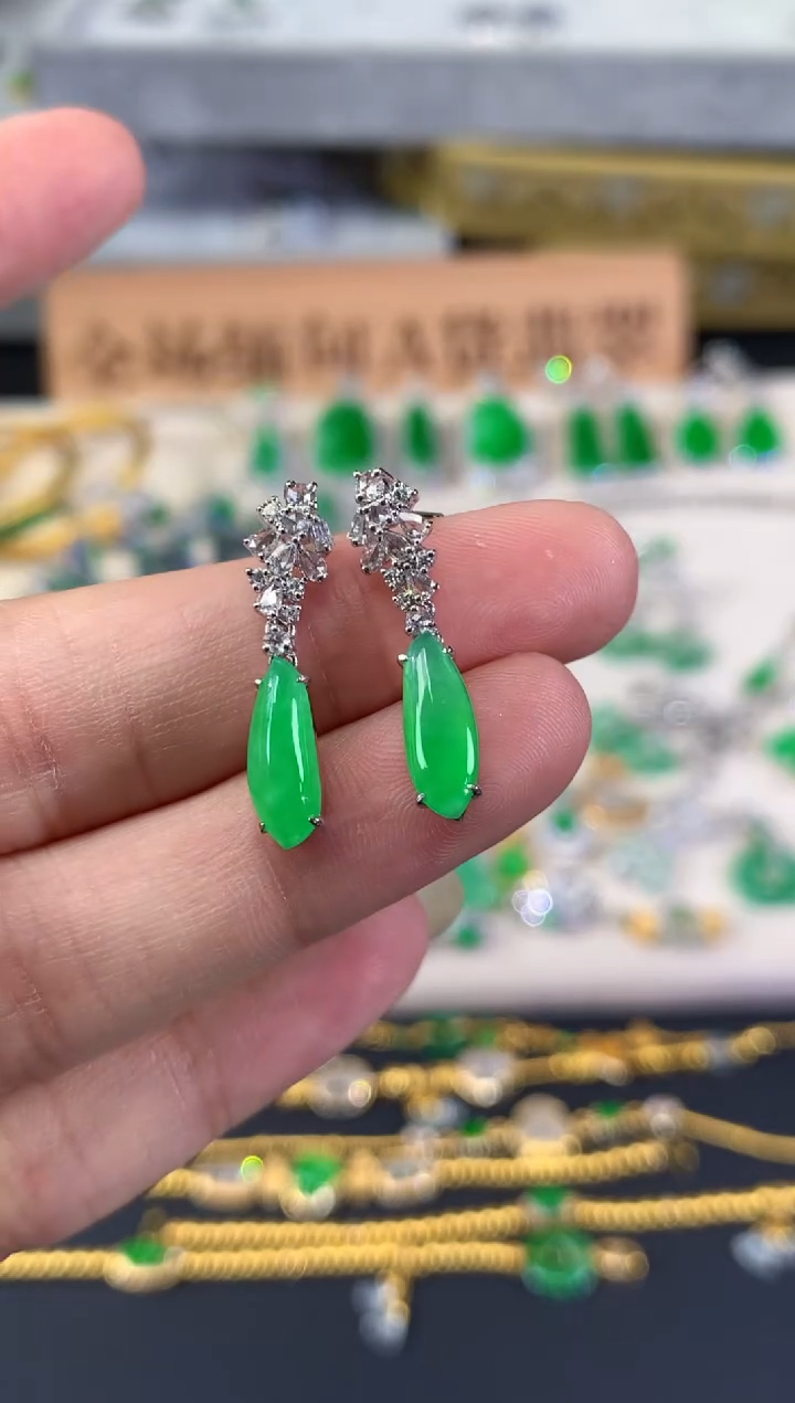 翡翠18K金镶嵌耳饰Z254|16800