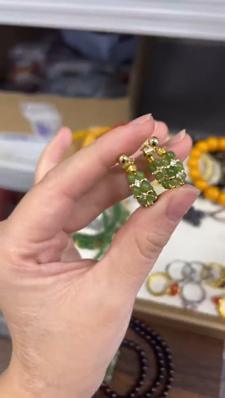 项链银S925镶嵌和田玉和田玉碧玉银针镶嵌款耳圈[514]