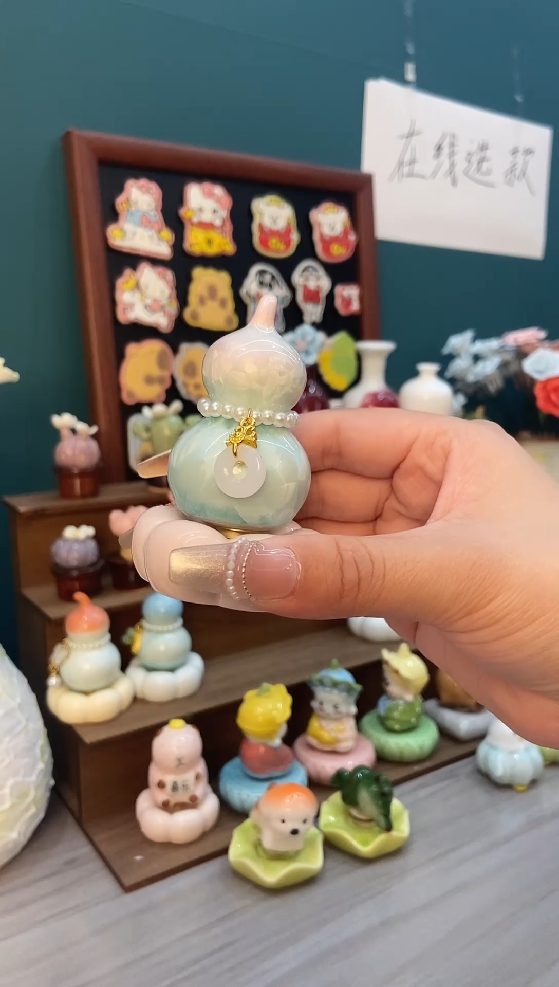 摆件陶粉色葫芦景德镇陶瓷1个装