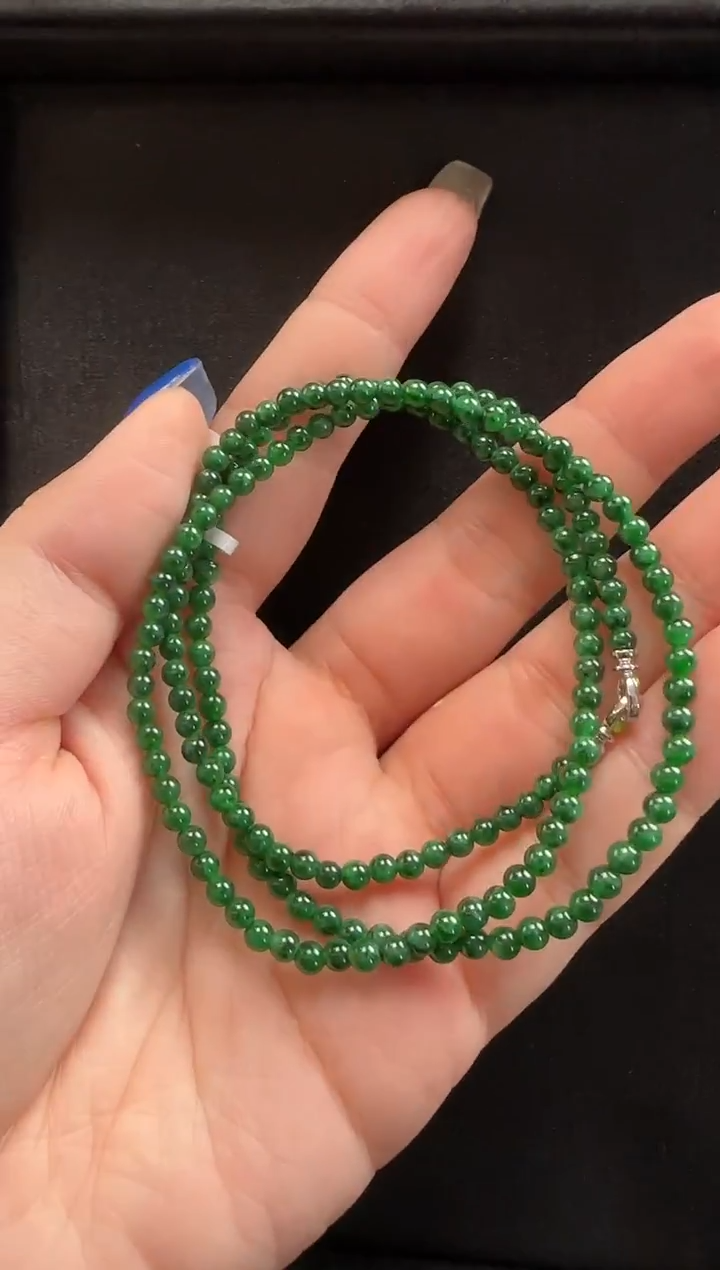 颈饰18K金镶嵌翡翠056玉珠一条