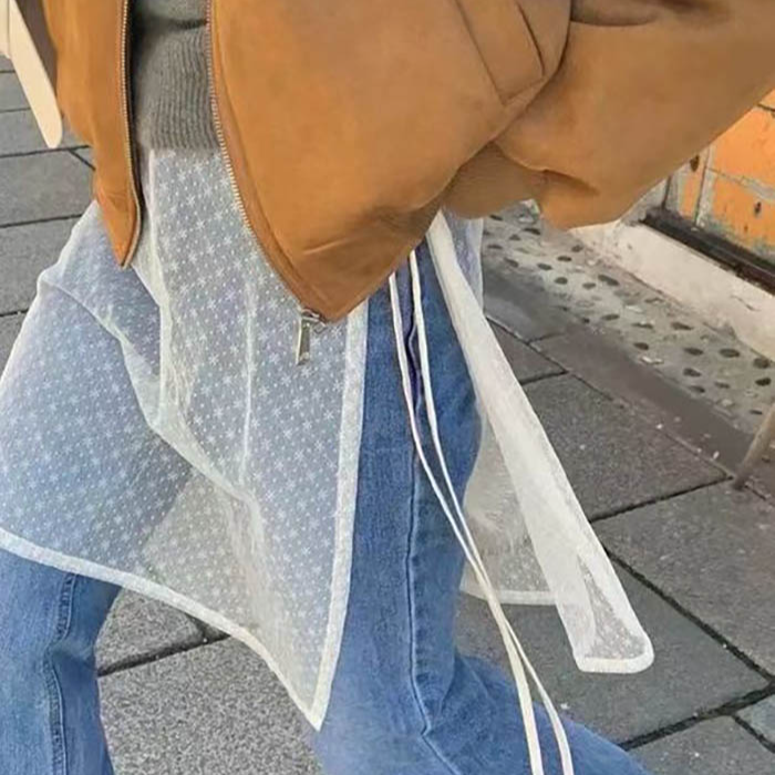 韩国东大门叠穿蕾丝屁帘女2025新款秋冬围裙网纱裙帘罩衫半身裙子