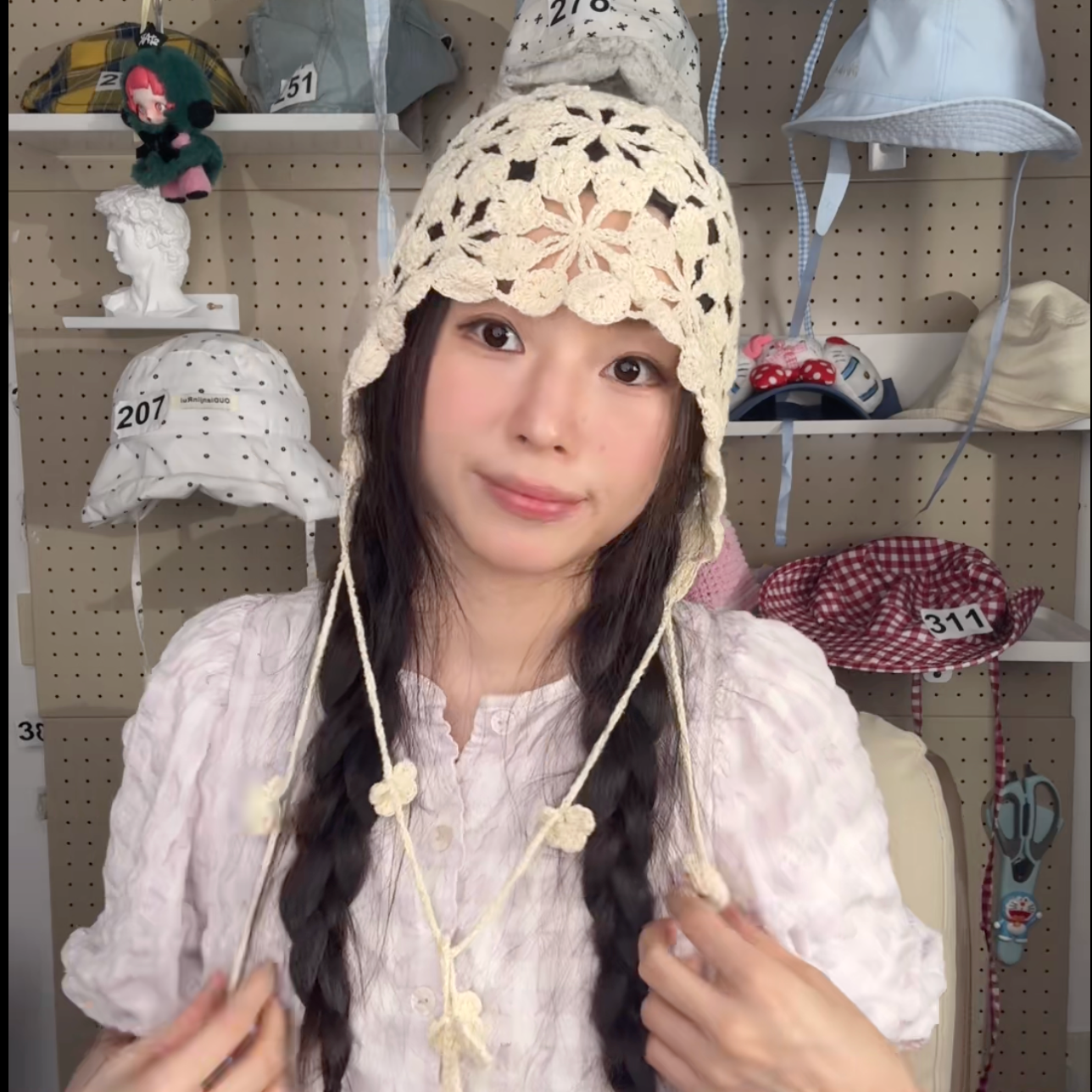花朵夏季包头帽流苏春夏日韩韩版韩式帽子头巾帽蕾丝针织镂空编织