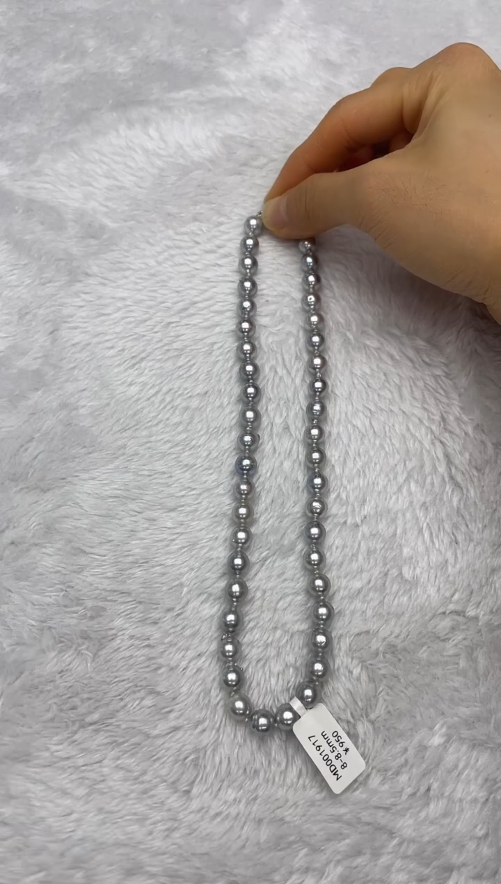 项链银S925镶嵌海水珍珠AK真多麻8-8.5mm