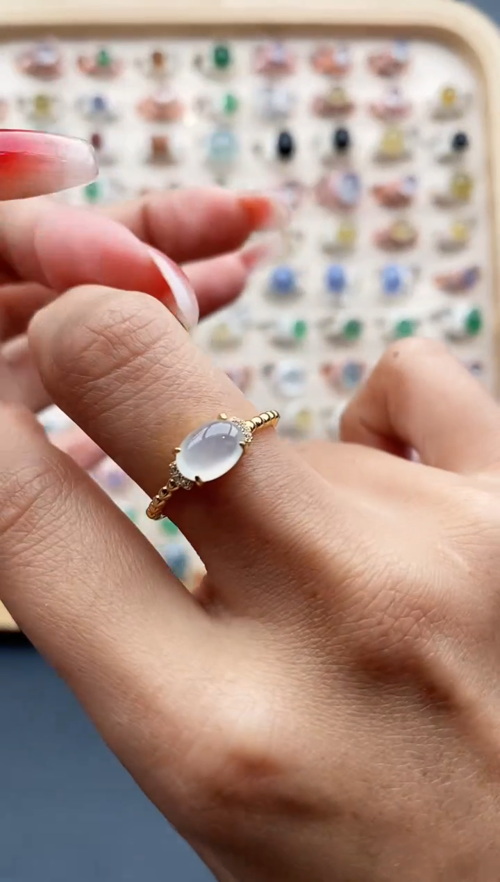 【闪购商品】翡翠戒指银S925镶嵌缅甸天然A货翡翠333 6+1